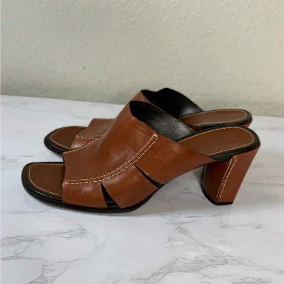 Cole Haan Brown Leather Square Toe Block Heel Sandals Size 7B - Picture 2 of 8